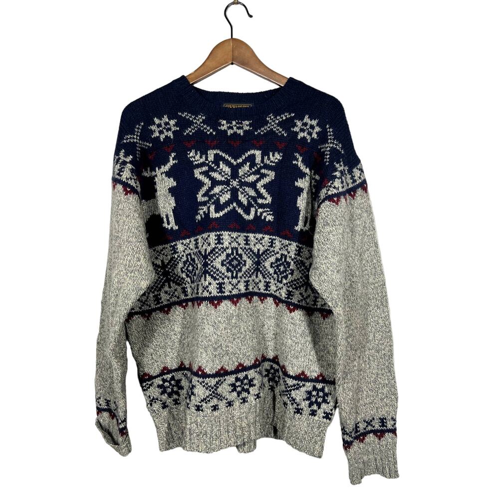 Vintage 90s Woolrich Crewneck Holiday Sweater Knit Long Sleeve Navy - L